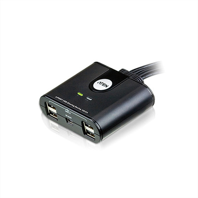 Prepínač USB 2.0, 4PC/4 zariadenie, manuálny, prepínanie tlačidlom, čierny