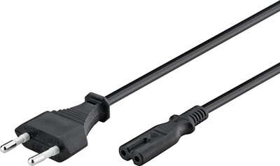 Kábel sieťový 230V, 2pin vidlica (CEE7/16) priama - C7 (2pin), 1.8m, 0.75mm², 2.5A, čierny