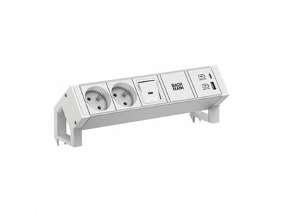 DESK2 2xUTE 230V, nabíjačka (USB A + USB C), vypínač, 0.2m kábel 1.5mm², GST18, biely