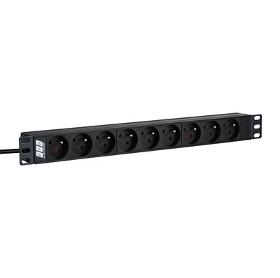 19" zásuv. lišta 9xUTE, vidlica (CEE7/7), 16A, 3600W, 1.8m, čierna