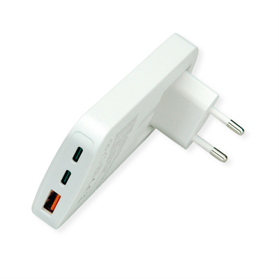 Nabíjačka USB 230V 3port, 1xUSB A, 2xUSB Typ C, 65W, PD, QC 3.0, cestvoná/skladacia, biela