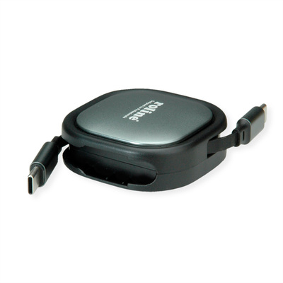 Kábel USB 2.0 Typ C CM/CM 1.2m, High Speed, Power Delivery 60w 20V3A, čierny, samonavíjací