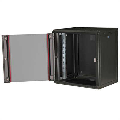 19" Rack na stenu 12U, čierny, 640x600x450mm (HxWxD), RAL9005, PRO, odnímateľné bočnice