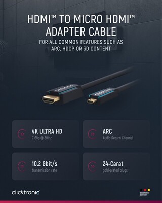 Kábel HDMI/HDMI micro M/M 2m, High Speed+Eth, 4K@60Hz, HDMI 2.0, 10.2G, G pozl. kon., modrý, C