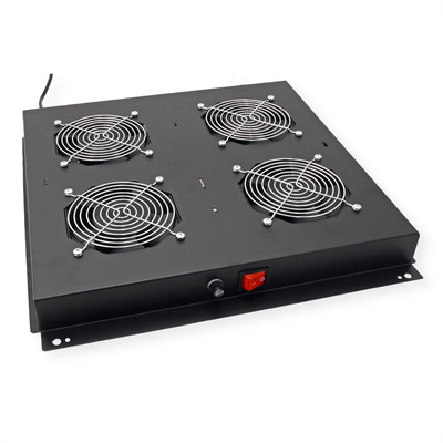 19" Ventilačná jednotka, stropná, 4 vetráky, s termostatom, čierna, RAL9005