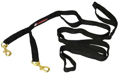 Vodítko PATROL DOUBLE s uškom, 2.5m, mosadzná karabína, popruh, čierne