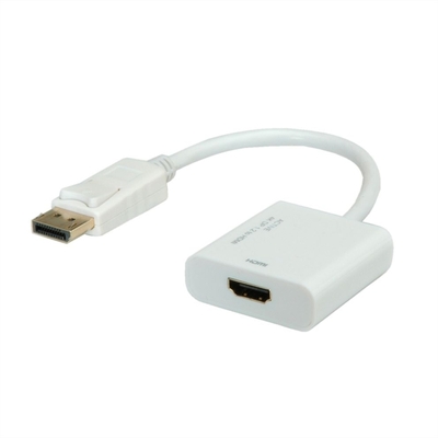 Adaptér DisplayPort/HDMI M/F, 4K@30Hz (DP 1.2a, HDMI 1.4), aktívny, 15cm, biely