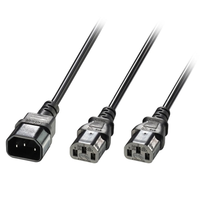 Kábel sieťový 230V predlžovací, 2xC13 - C14, 1m (0.5m, 1.00mm² + 2x0.5m, 0.75mm²), Y-Kábel, čierny