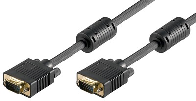 Kábel VGA M/M 10m, prepojovací, tienený, DDC, ferrit, HQ, čierny, pozl. konektor