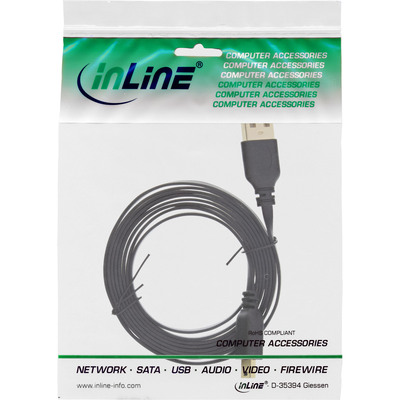 Kábel USB 2.0 A-MINI-B 5pin M/M 2m, High Speed, čierny, plochý