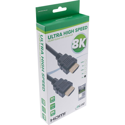 Kábel HDMI M/M 0.5m, Ultra High Speed+Eth, 8K@60Hz, HDMI 2.1, pozl. konektor, čierny, s certifikátom