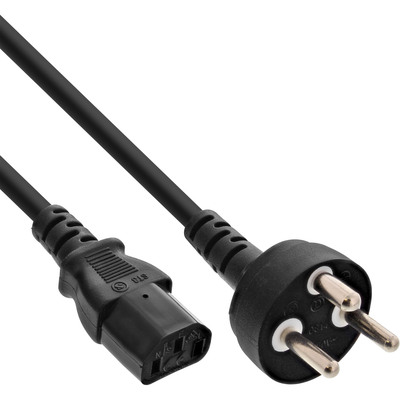 Kábel sieťový 230V, vidlica (Typ K) Dánsko priama - C13, 5m, 1.00mm², 10A, čierny