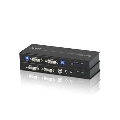 Predĺženie KVM cez 2xTP do 60m, DVI-D, USB, RS-232, Audio (3.5mm jack), DUAL VIEW