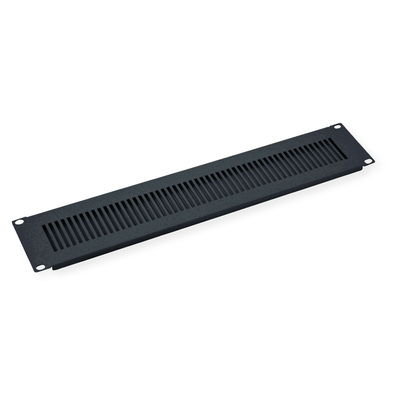19" záslepka s ventilačnou mriežkou, 2U, kovová, čierna RAL9005