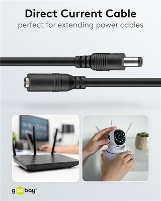 Kábel predlžovací DC 5.5mm / 2.1mm, AWG20, 1.5m, čierny