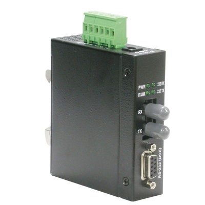 Optický konvertor RS232/Serial - ST, Multimode OM, max. 2km, DIN, priemyselný, čierny