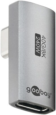 Adaptér USB 4, Typ C, CM/CF, zahnutý 90° (do prava/ľava), 40Gbps, PD 240W, sivý/čierny