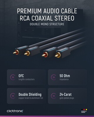 Kábel Cinch 2x audio M/M 0.5m, modrý, pozl. konektor, ClickTronic
