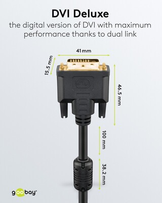 Kábel DVI-D M/M 1.8m, Dual-Link, 3840x2160@30Hz, HQ s ferrit., čierny, G pozl. Konektor