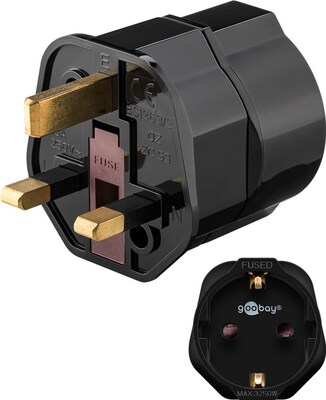 Adaptér cestovný Európa SCHUKO (CEE7/3) -> UK/Anglicko (BS-8546), max. 13A, čierny