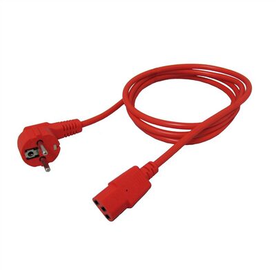 Kábel sieťový 230V, vidlica (CEE7/7) lomená - C13, 1.8m, 0.75mm², 10A, červený