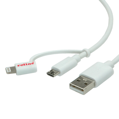 Kábel USB 2.0 A/MICRO-B M/M + Redukcia na "Lightning", 1m, High Speed, biely