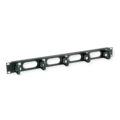 19" Panel vyväzovací, organizér, 5x oko (Typ C) 50mm, 1U, oceľ/plast, čierny