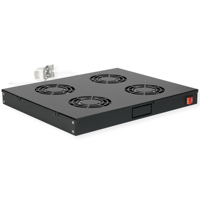 19" Ventilačná jednotka, 4 vetráky, 1U, s termostatom, čierna