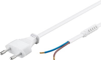 Kábel sieťový 230V, 2pin vidlica (CEE7/16) priama - dutinky, 1.5m, 0.75mm², 2.5A, surový 2, biely