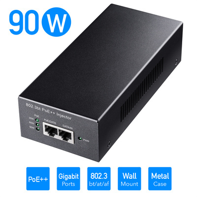 PoE+ Injector, Gigabit, 1port, 90W, 802.3af/at, čierny, CUDY