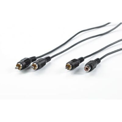Kábel Cinch 2x audio M/F predlžovací 10m, čierny
