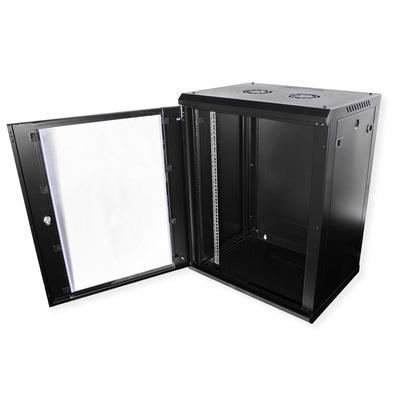 19" Rack na stenu 15U, čierny, 779x600x450 mm (HxWxD), RAL9005