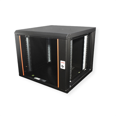 19" Rack na stenu 9U, čierny, 505x600x600mm (HxWxD), RAL9005, PRO, odnímateľné bočnice