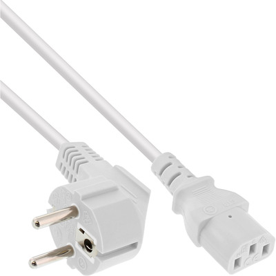 Kábel sieťový 230V, vidlica (CEE7/7) lomená - C13, 3m, 1.00mm², 10A, biely