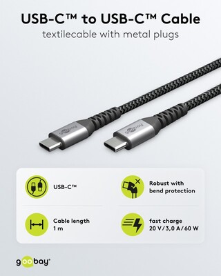 Kábel USB 2.0 Typ C CM/CM 1m, High Speed, Power Delivery 60w 20V3A, čierny/sivý