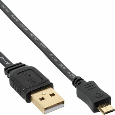 Kábel USB 2.0 A-MICRO-B M/M 1.5m, High Speed, čierny, plochý, G