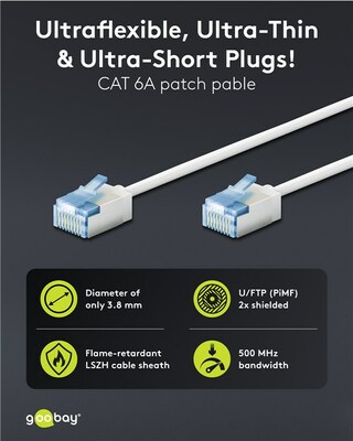 U/FTP Patchkábel LSOH TPE 0.15m cat.6a, biely, slim, Cu, Flex Cable, Eco obal