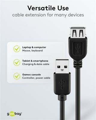 Kábel USB 2.0 A-A M/F 0.3m, High Speed, predlžovací, čierny