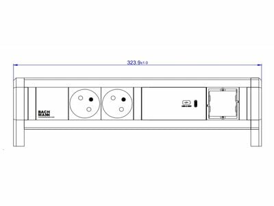 DESK 2xUTE 230V, 1xCustom, nabíjačka (USB C, 60W), GST18 IN/OUT, hliník/čierny