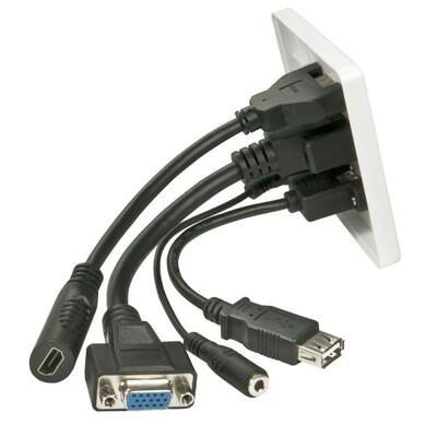 Box na stenu, HDMI, VGA, Audio  jack 3,5mm, USB 2.0(A), dĺžka káblov: 0.10m,  plast, biely
