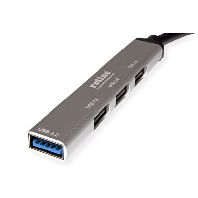 Hub USB 3.2 Gen.1 Typ C, 4 Port, 3x USB 2.0 A, 1x USB 3.2 A, 10cm, sivá a čierna