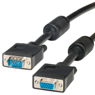 Kábel VGA M/F 6m, predlžovací, tienený, ferrit, HQ, čierny