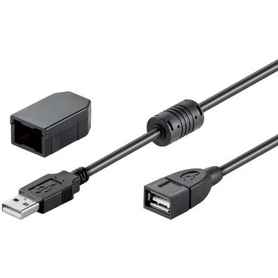 Kábel USB 2.0 A-A M/F 2m, High Speed, čierny "krytka" 