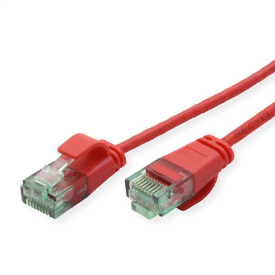 UTP Patchkábel 0.15m cat.6a, červený, slim, Cu, Flex Cable, Roline Recycled Material