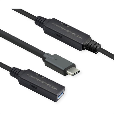 Kábel USB 3.2 Gen 1, Typ C CM/AF 10m, 5Gbps, predlžovací, čierny, aktívny