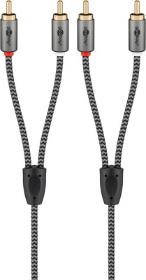 Kábel Cinch 2x audio M/M 2m, čierny/sivý, pozl. konektor