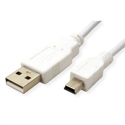 Kábel USB 2.0 A-MINI-B 5pin M/M 3m, High Speed, biely