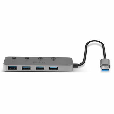 Hub USB 3.0, 4 Port, 4x USB A, s vypínačmi, sivý