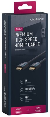 Kábel HDMI M/M 2m, High Speed+Eth, 4K@60Hz, HDMI 2.0, 18G, pozl. konektor, modrý, C