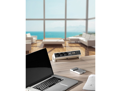 DESK2 2xUTE 230V, 1xCustom, nabíjačka (USB C, 30W), 0.2m kábel 1.5mm², GST18, biely/čierny